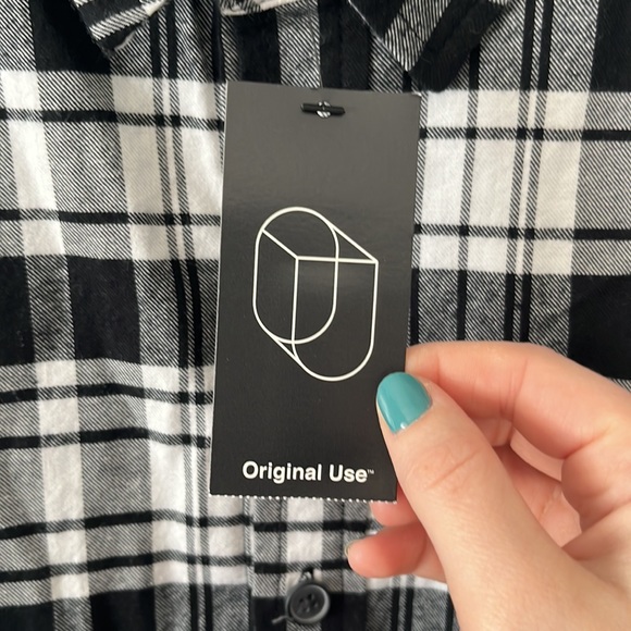 NWT Original Use Men’s Black & White Plaid Flannel Shirt - Picture 3 of 11